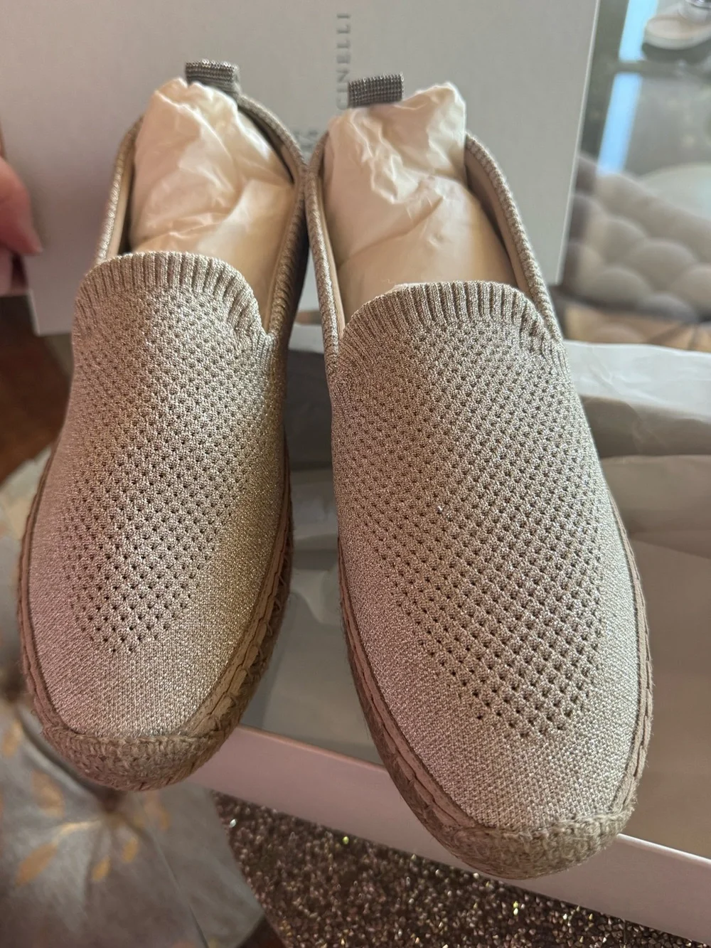 Brunello Cucinelli Monili-Trim Flat Espadrilles, NWT, In BoX +Dust Bag $1082MSRP